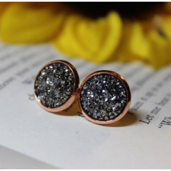 Jewelry - Silver Druzy Rose Gold Earrings